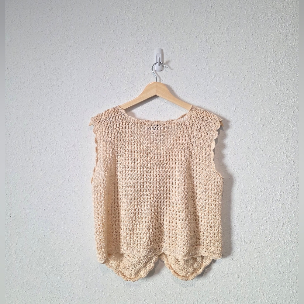Vintage Cream Floral Crochet Button Up Vest M - Picture 5 of 6